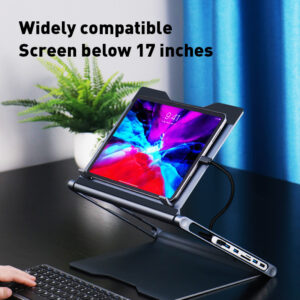 Suport Laptop Reglabil din Aluminiu, Stand Notebook Ergonomic cu Răcire și Stabilitate, Compatibil Universal, Model NBS01, Gri Închis