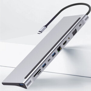 Hub USB-C 11 in 1, 4x USB-A, HDMI 4K, VGA, RJ45, USB-C, PD 87W, Jack Audio, SD/MicroSD, Docking Station Laptop/MacBook/Chromebook, Gri